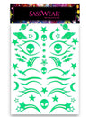 alien blacklight neon green eye face stickers for raves festival makeup by sasswear