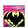 SassWear Glitz Nips packaging with Batman logo design on a pink and purple background