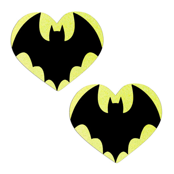 Heart-shaped Bat logo pasties on a white background