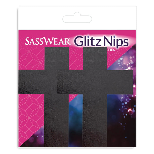 Packaging of SASSWEAR Glitz Nips with pink and purple designs on a white background