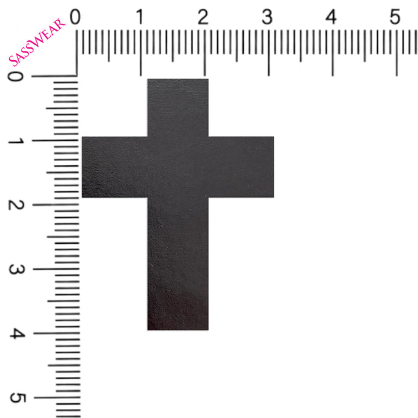 Black cross with measurement scale on a white background