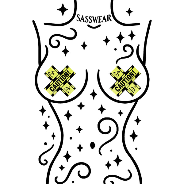 caution tape reflective x yellow pasties on form