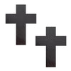 Two black crosses on a white background