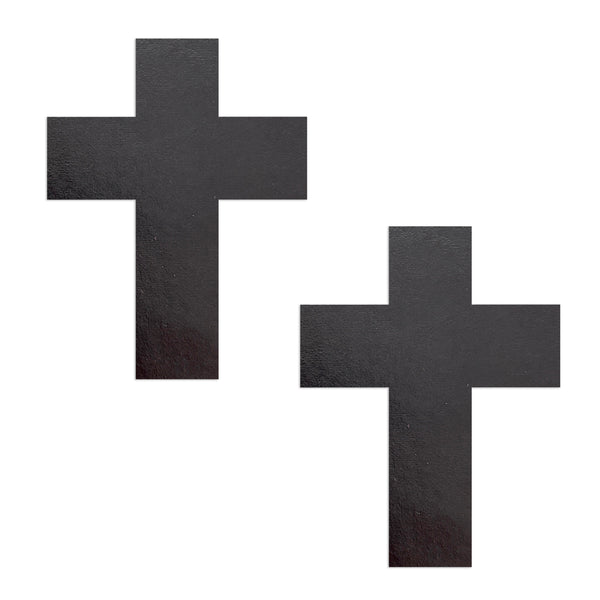 Two black crosses on a white background