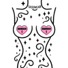 Illustration of a stylized female torso with 'DANGER' hearts and 'SASSWEAR' branding.