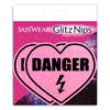 Sasswear Glitz Nips packaging with pink heart and 'Danger' text on a pink background