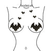 Illustration of a bikini with bat-shaped pasties and 'Sasswear' branding.