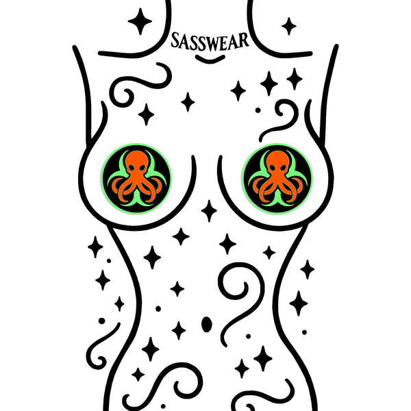 Illustration of a stylized chest with octopus designs and 'Sasswear' branding.
