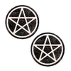 Two black and white pentagram pasties on a white background