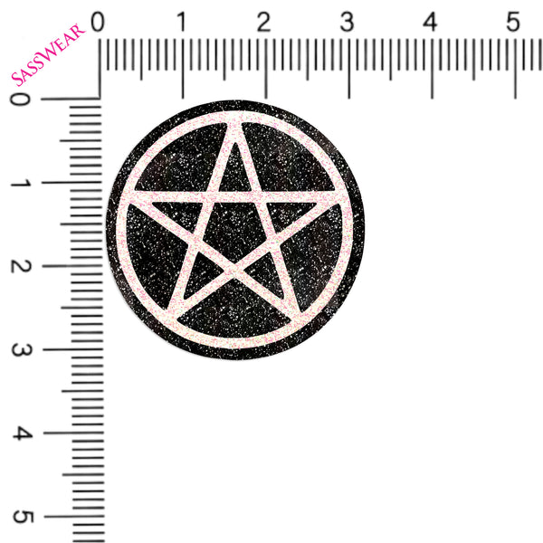 Black pentagram symbol with a ruler on a white background