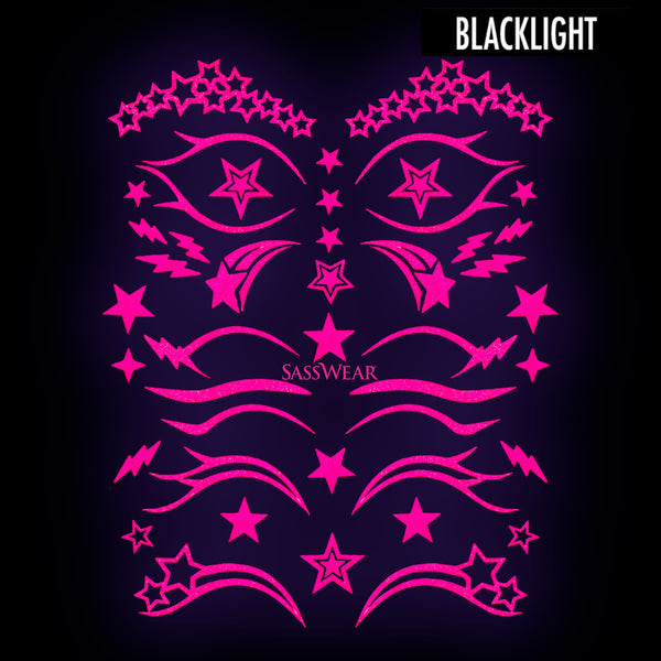 neon pink eye stickers for rave and festival makeup by sasswear
