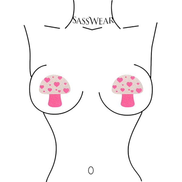 Pink Heart Sparkly Mushroom Pasties