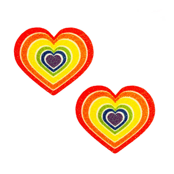 Rainbow Pride Heart Color Split Glitz Nips Nipple Covers