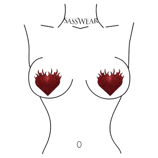 Glitz Nips Flaming Red Heart Pasties