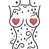 Illustration of a stylized female torso with 'Sugar Baby' hearts and 'Sasswear' branding.