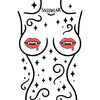 Sasswear logo with red lips and black patterns on a white background
