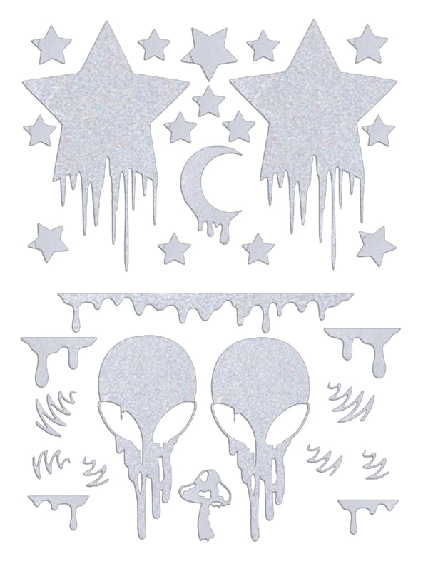 Drip Trip Alien/Star Pasties/Body Stickers Set-Silver Reflective
