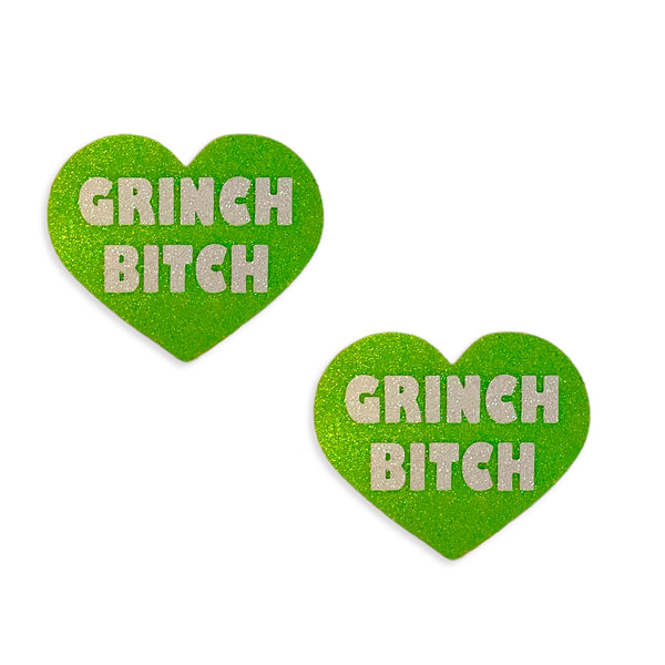grinch bitch green heart pasties