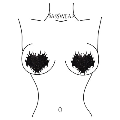 Black Flames Heart Pasties