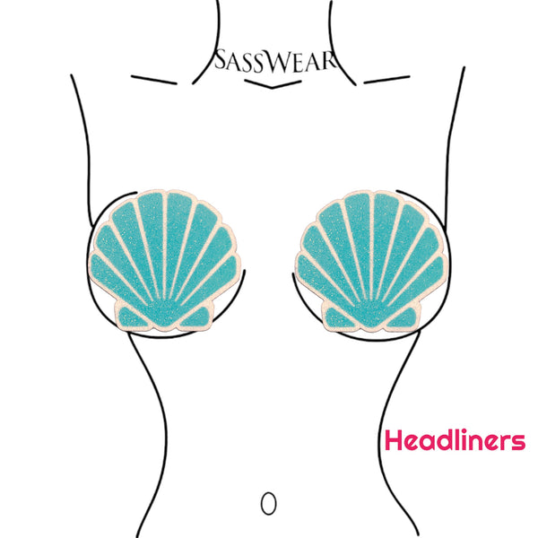 Seashell Sparkles Blue Glitz Nips Pasties