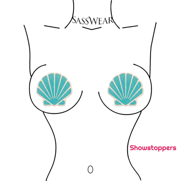 Seashell Sparkles Blue Glitz Nips Pasties