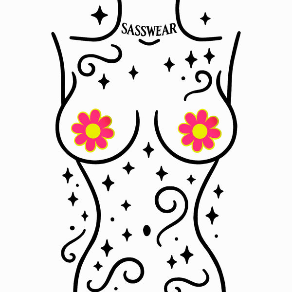 Glitz Nips Daisy Neon Pink Yellow Reflective Pasties