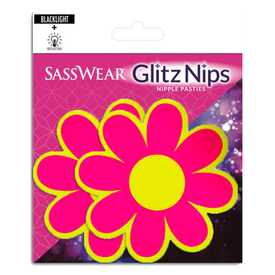 Glitz Nips Daisy Neon Pink Yellow Reflective Pasties
