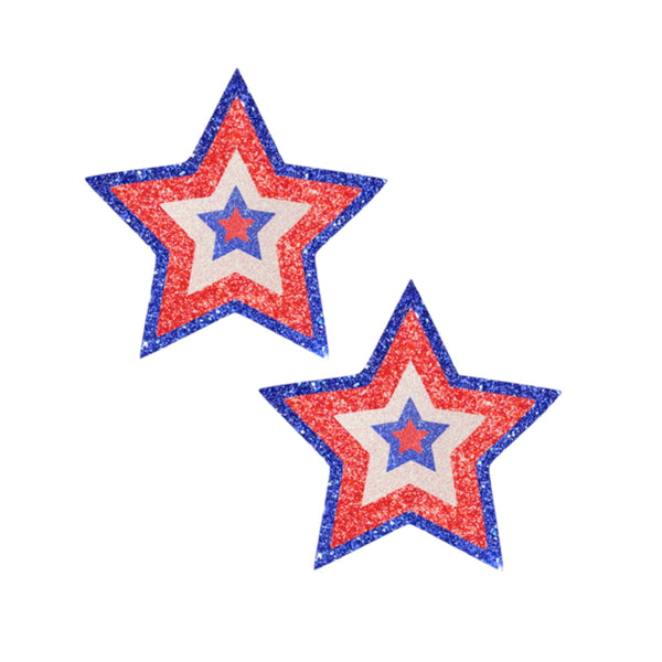 Red, White, Blue Star Power Glitz Nips Pasties